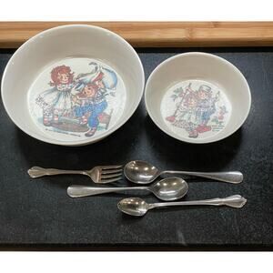 VTG  Raggedy Ann and Andy Bowl set with SS Utensils